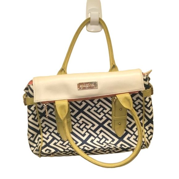 Spartina 449 Purse Leather & Natural Linen Haig Point Fold-Over Shoulder Satchel - Picture 1 of 9